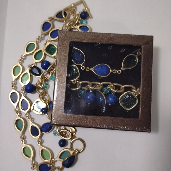 Carolee New York Blue Lápiz Jade SEMI-PRECIOUS Stones NECKLACE and BRACELET Set - Picture 6 of 9
